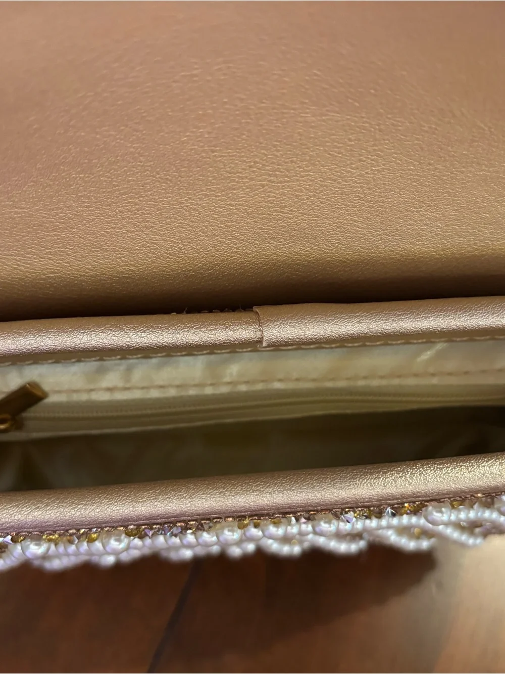 Gold Beaded Pearl Accent Women’s Evening Bag